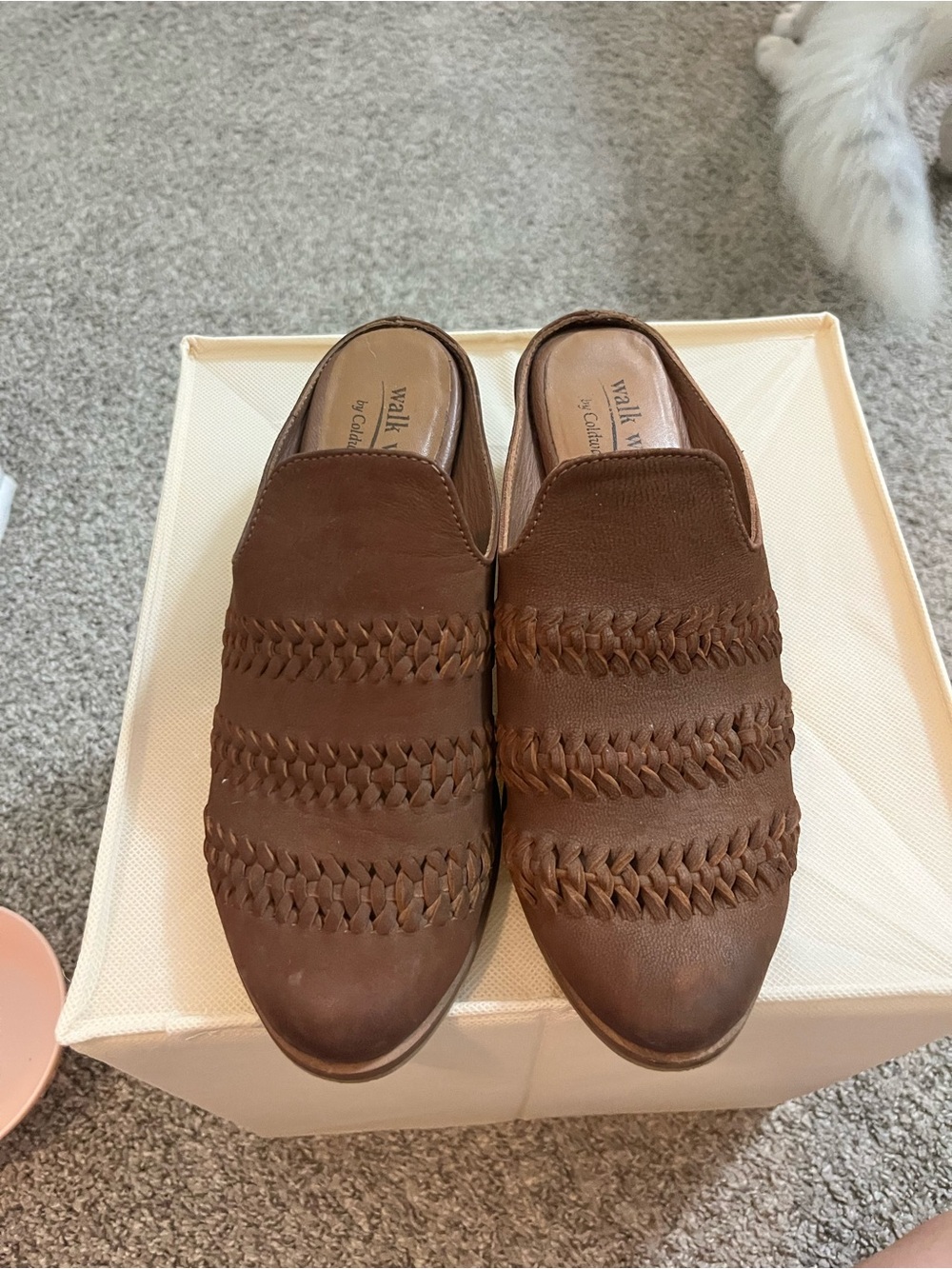 Coldwater Creek Brown Braided Leather Mules